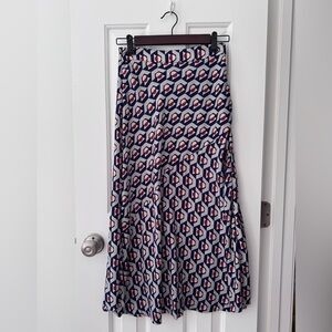 Zara Navy Geometric Print Maxi Skirt with Red Accents